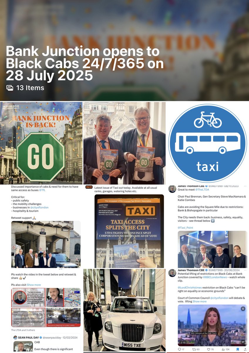 JMDT999's tweet image. I am delighted that Black Cabs are allowed across Bank Junction 24/7/365 from Monday 28 July 2025 🎉
This follows an extensive campaign led by myself and Tim Hailes FKC JP over 5 years - supported by many others in particular businesses operating in the Bank area, taxi users,…