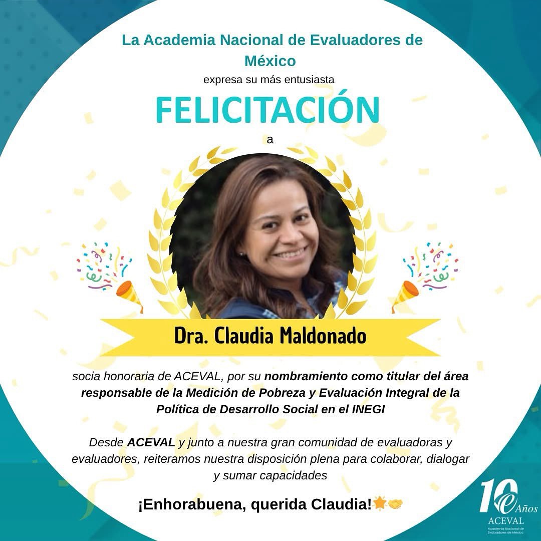 Red De Politólogas - #NoSinMujeres (@redpolitologas) on Twitter photo 🌟‼️💥Felicitamos a nuestra querida colega #ClaudiaMaldonado por su reciente nombramiento como titular del área responsable de la Medición de Pobreza y Evaluación Integral de la Política de Desarrollo Social en el INEGI en México.
¡Enhorabuena, querida Claudia! 🌟🤝 🌟‼️💥Felicitamos a nuestra querida colega #ClaudiaMaldonado por su reciente nombramiento como titular del área responsable de la Medición de Pobreza y Evaluación Integral de la Política de Desarrollo Social en el INEGI en México.
¡Enhorabuena, querida Claudia! 🌟🤝