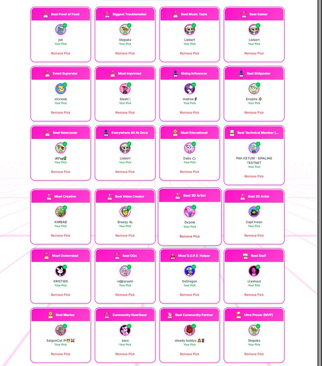 sptnode's tweet image. DON'T FORGET PICK ME IN Best Technical Member (devs) PICK PAK KETUM
I am delighted to participate in Succinct Proveys!
This is my heartfelt choice for the extraordinary individuals who have made so many contributions. They all deserve to win!
Best Proof of Food: @johhmeow…