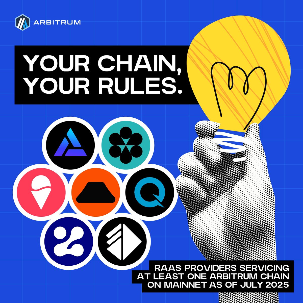 部署你专属的Arbitrum 链吧（非常简易版）！

部署你的Arbitrum链就可以：
🔹自定义区块时间（低至100毫秒）
🔹自定义gas token
🔹通过 Stylus 启用 Rust 智能合约

以上都可以轻松通过 RaaS 服务商实现，包括：
<a href="/Calderaxyz/">Caldera</a>、<a href="/conduitxyz/">Conduit</a>、<a href="/Alchemy/">Alchemy</a>、<a href="/alt_layer/">AltLayer</a>、
<a href="/QuickNode/">QuickNode</a>、<a href="/0xZeeve/">Zeeve 🔺</a> 和
