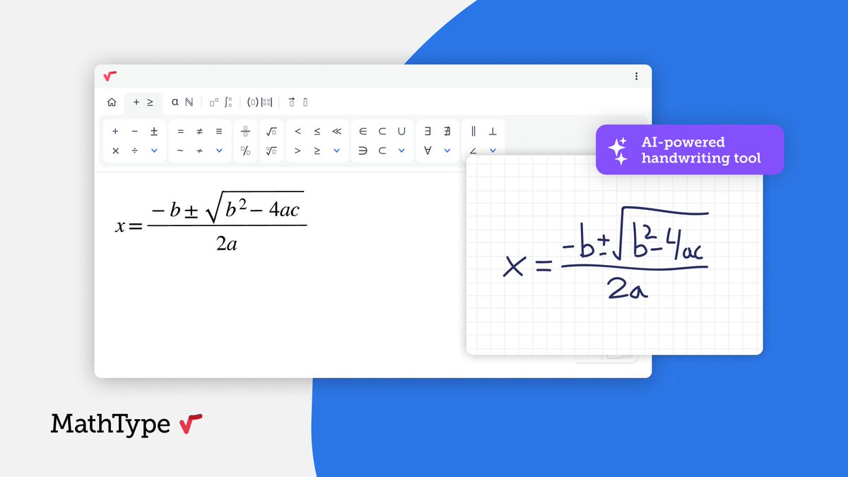 MathType's tweet image. 🧠 How is AI changing math writing?

In our blog &quot;AI in Mathematics: The Revolution in Scientific Writing&quot;, we explore how tools like MathType use AI to turn handwritten equations into clear, digital math. Faster and easier than ever!

👉Read more: bit.ly/4kscLjJ