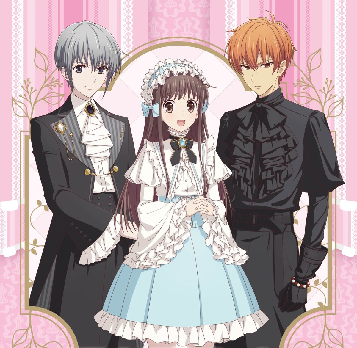 patisserieplain's tweet image. New furuba illustration for a pop up 🥹 I love tohru’s outfit here so much I’d love to wear that someday!! I missed the trio &lt;3