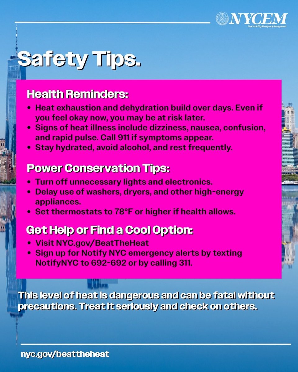 🔥 Heat Alert Today! Temps are rising plan ahead: 
 
✔️ Stay in AC if you are vulnerable to heat
✔️ Hydrate early &amp; often 
✔️ Avoid outdoor activity 11AM–4PM 
✔️ Wear light clothes &amp; sunscreen 
✔️ Check on neighbors 
 
Need to cool off? Find your cool options at