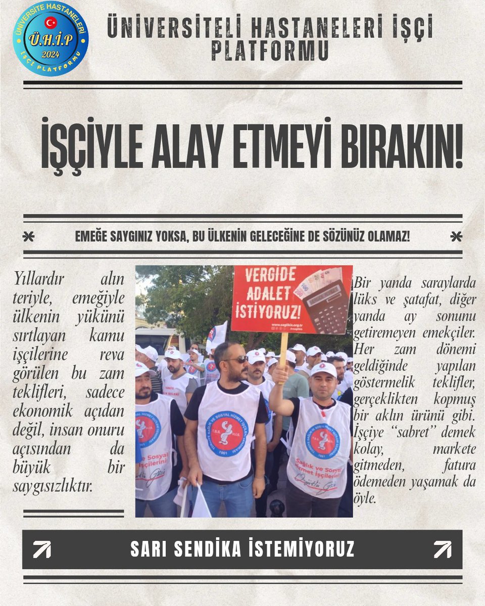 SESİMİZİ DUYAN VAR MI?
"Enflasyon kadar zam demek: sıfır kazanç, yerinde saymak demektir. Alım gücü erirken, yapılan zam değil; verilen sus payıdır. Bu mudur emeğin karşılığı?"
#Kamuişçileri