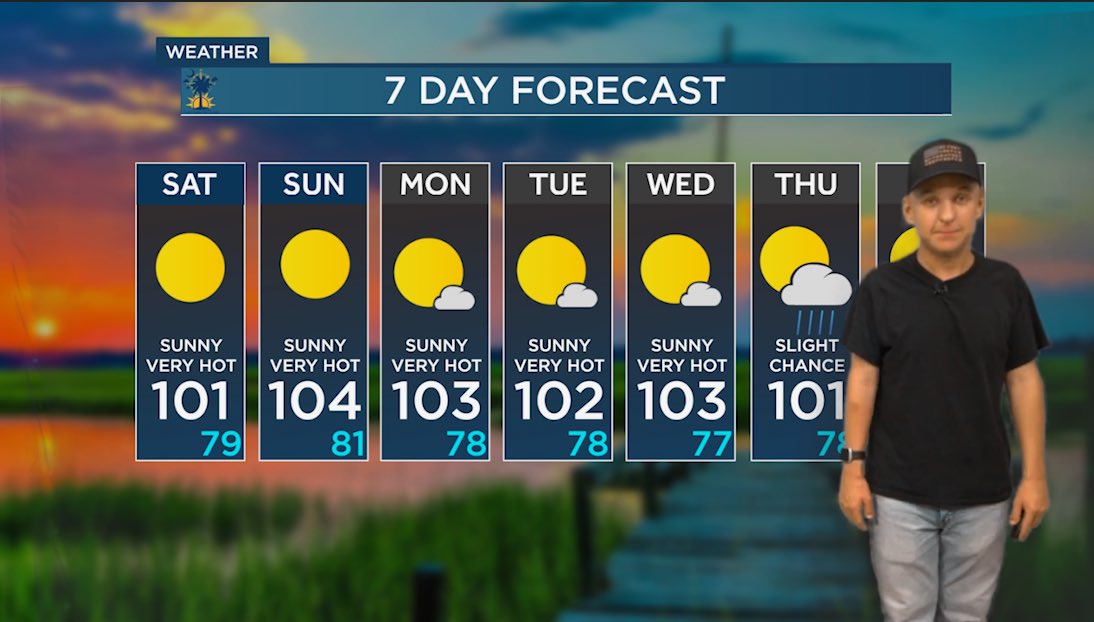 EDeeseSC1's tweet image. Today is the beginning of a prolonged heat wave for the Carolinas. No rain in the next few days and temperatures getting past 100. Heat stroke and heat illness will be a concern. I have the full forecast here: youtu.be/oNgMjKO41A8?si… #scwx #ncwx #chswx #heatwave