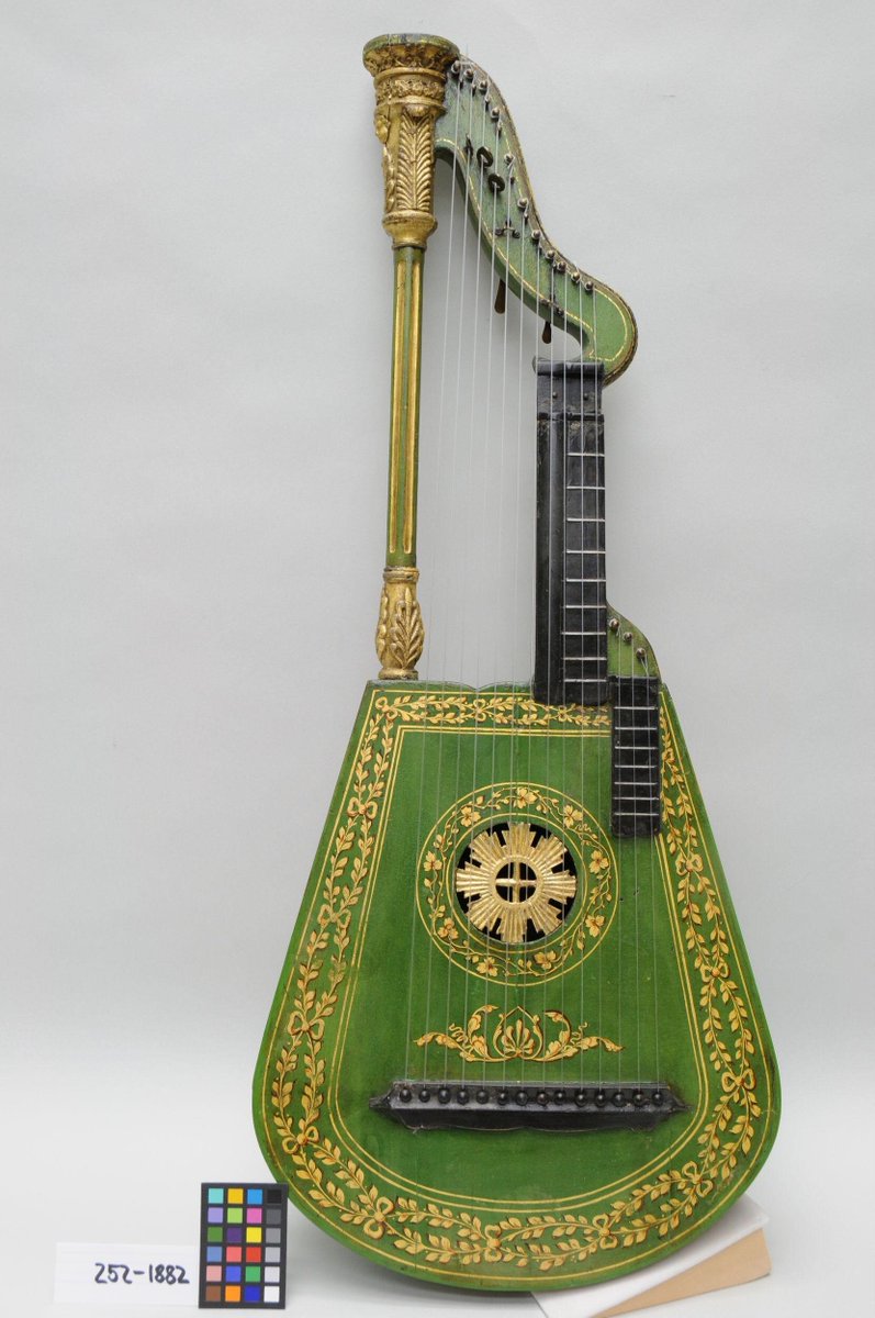 Harp-lute, painted and gilded, English, about 1815. Victoria &amp; Albert Museum.