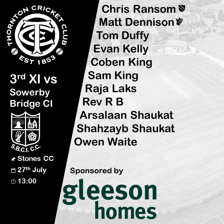 ThorntonCC's tweet image. 🏏 Weekend team news:
Saturday see a Bradshaw double header, with the 1st XI at home and the 2nd XI making the short away trip
Then the Sunday side host SBCI (at Stones CC) having made way, from the 1st XI Voneus Village Cup quarterfinal vs Stayley🏆