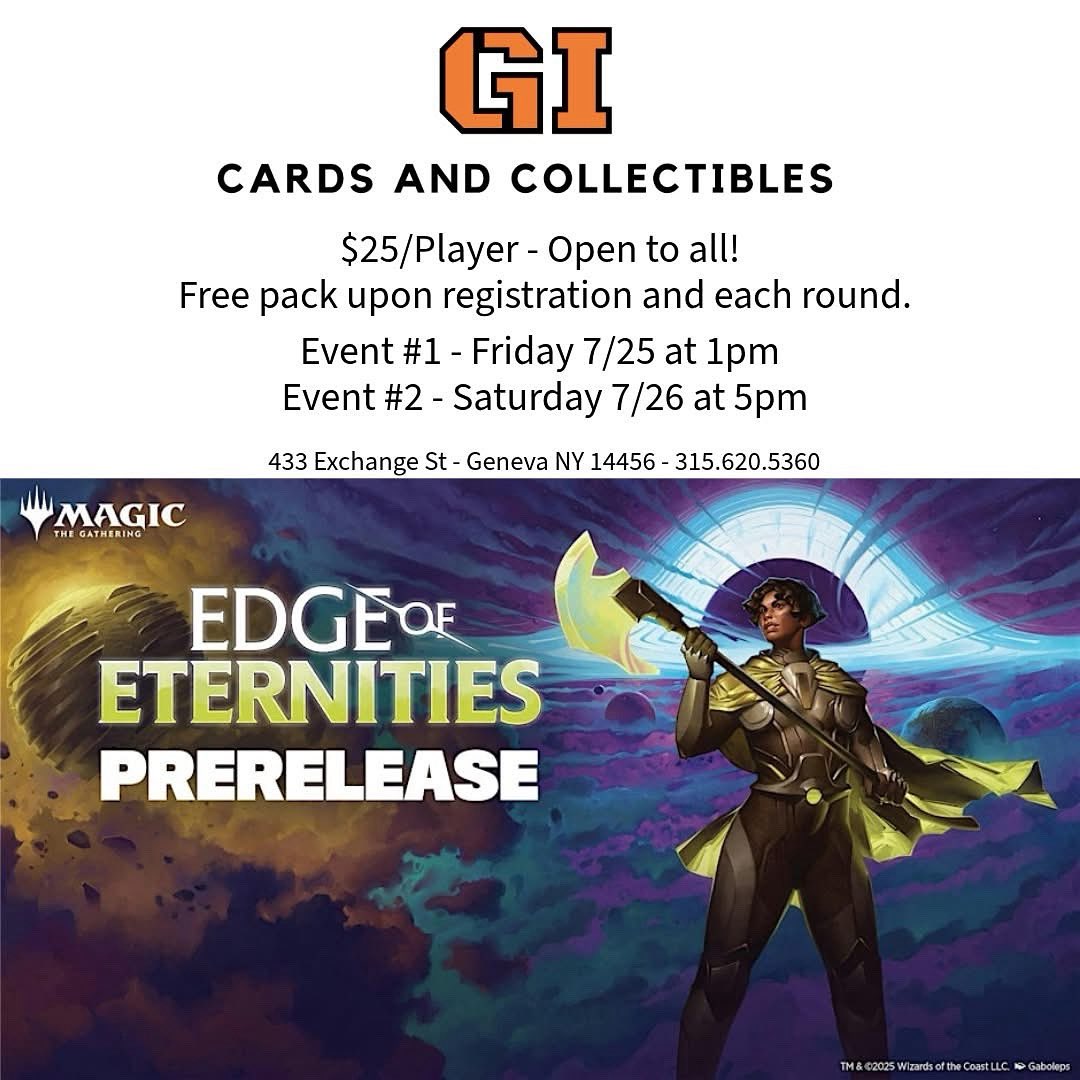 TODAY! EoE Pre release event #1 kicks off at 1pm. Spots still available if interested.

EoE product also goes on sale today. Stop in and check out!