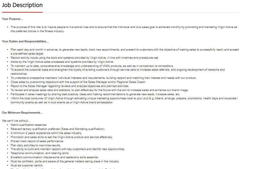 HunterSpani's tweet image. Job Alert!!!
Company: Virgin Active
Position: Sales Consultant
Location: Pretoria, Gauteng
Click here to apply: spanihunter.co.za/single-job/?id…
Closing Date: 08 August 2025
Please refer to the picture for more info