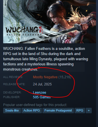 Nyx__MH's tweet image. Wuchang has just been released, and reviews are already “mostly negative” due to what appear to be performance issues. I wonder to what extent Steam reviews influence sales, but it is now quite common to see them used as the most direct way to share feedback with game developers.