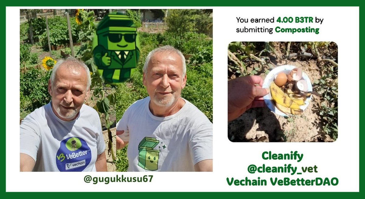 gugukkusu67's tweet image. I've been using compost for my garden plants for many years. Now I'm being rewarded for doing this. Thanks @cleanify_vet
#VeBetterDAO #VeWorld #VeFam #vechain #EarthCleanup #LitterPicking #SaveOurPlanet
