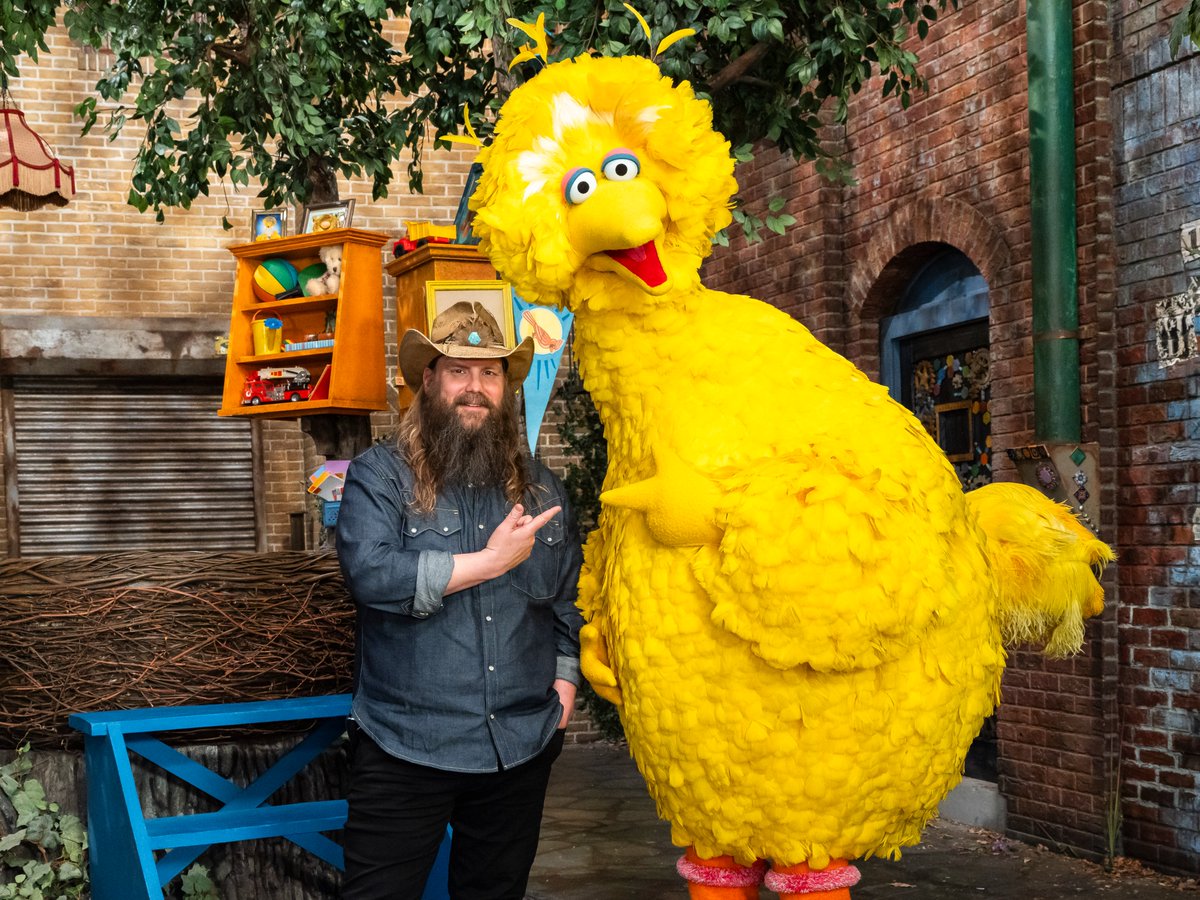 BigBird's tweet image. I can't believe @chrisstapleton flew all the way to Sesame Street to visit my nest! He doesn't even have wings! 💛