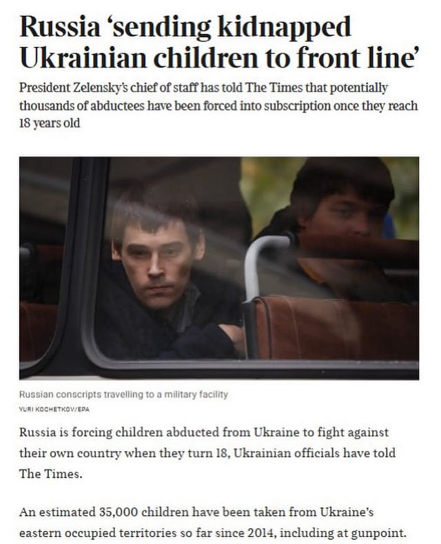 kozako01's tweet image. #PutinWarCriminal
#RussiaIsATerroristState
El Kremlin ahora obliga a los niños ucranianos, secuestrados de los territorios ocupados, a unirse al ejército ruso al cumplir 18 años - The Times
‼️Se informa que esta terrible táctica fue aplicada por orden personal de Putin‼️…