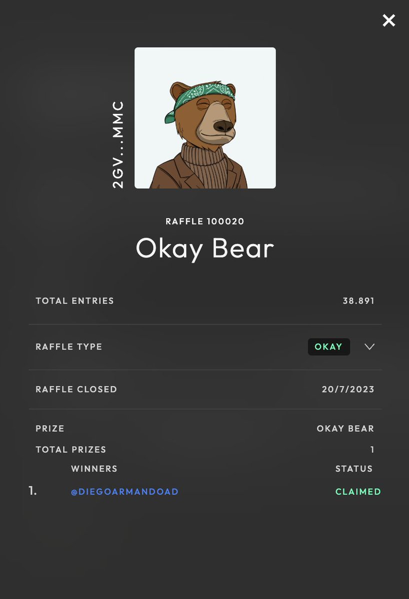 2 years ago i won this <a href="/okaybears/">Okay Bears</a> on <a href="/threeokayxyz/">Three</a> 
! month later i won a Founders Coin.

Three is an amazing platform where everibody can join and try their luck and it´s FREE.

WAGBO