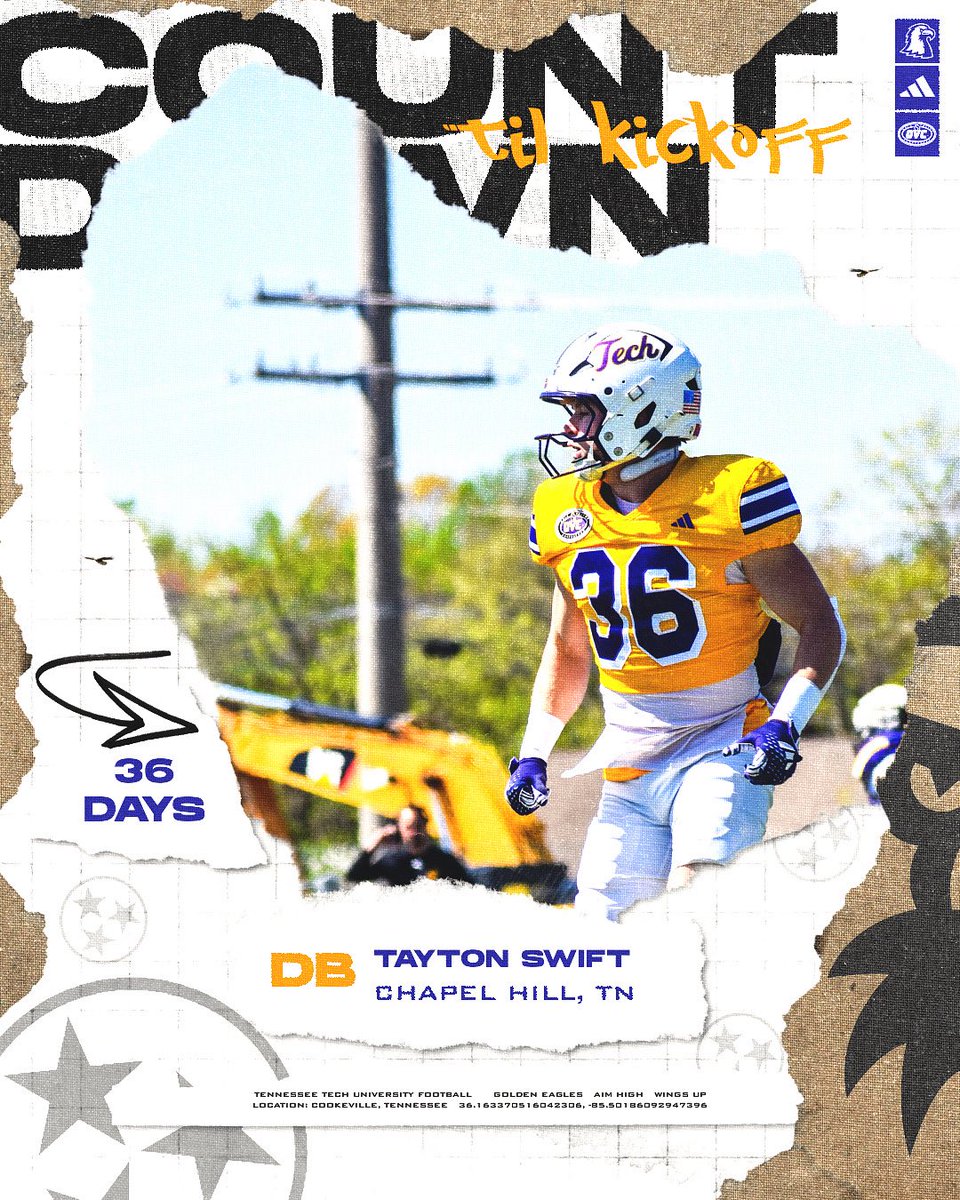 TNTechFootball's tweet image. 🚨COUNTDOWN TO KICKOFF🚨
3️⃣6️⃣ days…
#AimHigh | #WingsUp