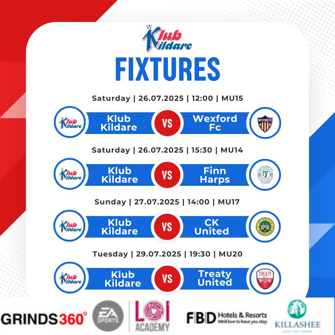 KlubKildare's tweet photo. Fixtures for this weekend https://t.co/i8Nrp3d8Tw