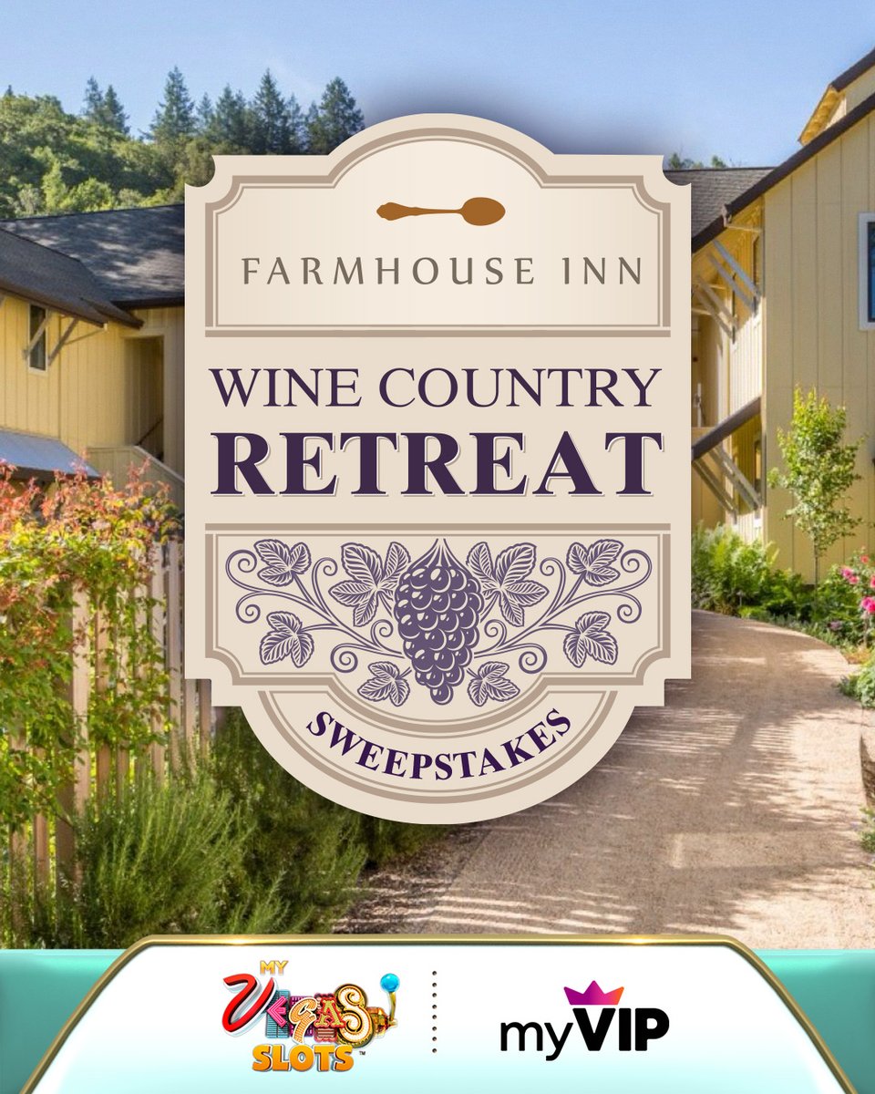 myvegas.play-freebies.com/4kU4h4k
FREE CHIPS + a chance to win a luxury wine country escape? Yes, please!
Here’s what the Wine Country Retreat Sweepstakes includes:
2-Night Stay at Farmhouse Inn
Airfare Credit ✈️
Dining Credit 🍽️
Floral Reading
Private Yoga &amp; Sound Bath 🧘‍♀️
Enter in the