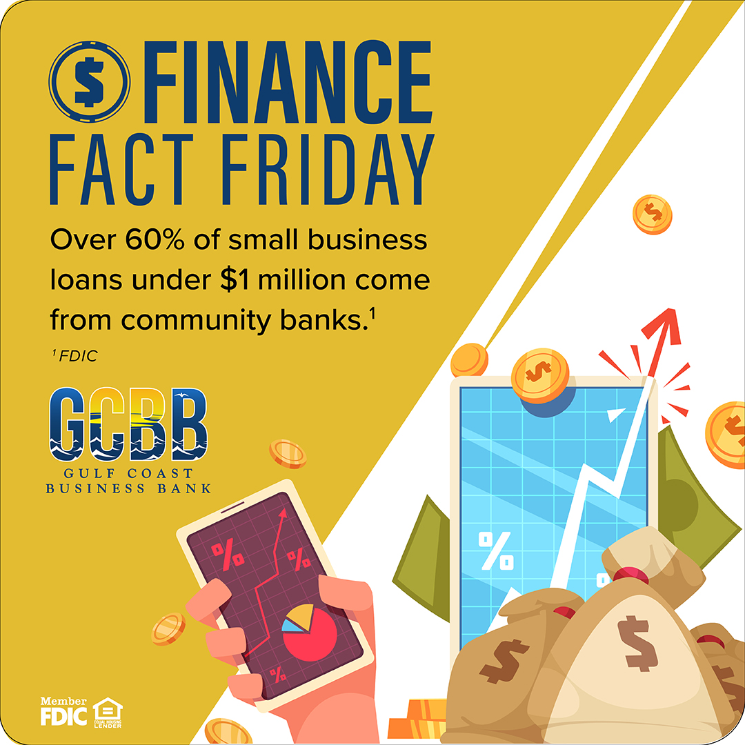 GCBBSWFL's tweet photo. Did You Know?
Over 60% of small business loans under $1 million come from community banks like ours.
At GCBB, we’re proud to fuel local dreams for the backbone of our economy — small businesses.
Let’s grow together, SWFL. 
#CommunityBanking #SmallBusinessSupport #GCBB https://t.co/wQyWU8ino3