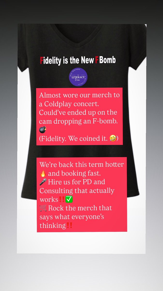 Judy Boksner (@boksnerjudy) on Twitter photo Almost wore our merch to Coldplay…
Could’ve dropped an F-bomb on cam. 💣
(Fidelity. We coined it. 🤣💯)
🔥 Back & booking FAST for PD + consulting.
🎤 Real impact. No BS.
🛒 Shop: logosgreenwich.com/literacyview/s…
📅 Book: theliteracyview.com/services/
#TheLiteracyView <a href="/FaithBorkowsky/">High Five Literacy</a> Almost wore our merch to Coldplay…
Could’ve dropped an F-bomb on cam. 💣
(Fidelity. We coined it. 🤣💯)
🔥 Back & booking FAST for PD + consulting.
🎤 Real impact. No BS.
🛒 Shop: logosgreenwich.com/literacyview/s…
📅 Book: theliteracyview.com/services/
#TheLiteracyView <a href="/FaithBorkowsky/">High Five Literacy</a>