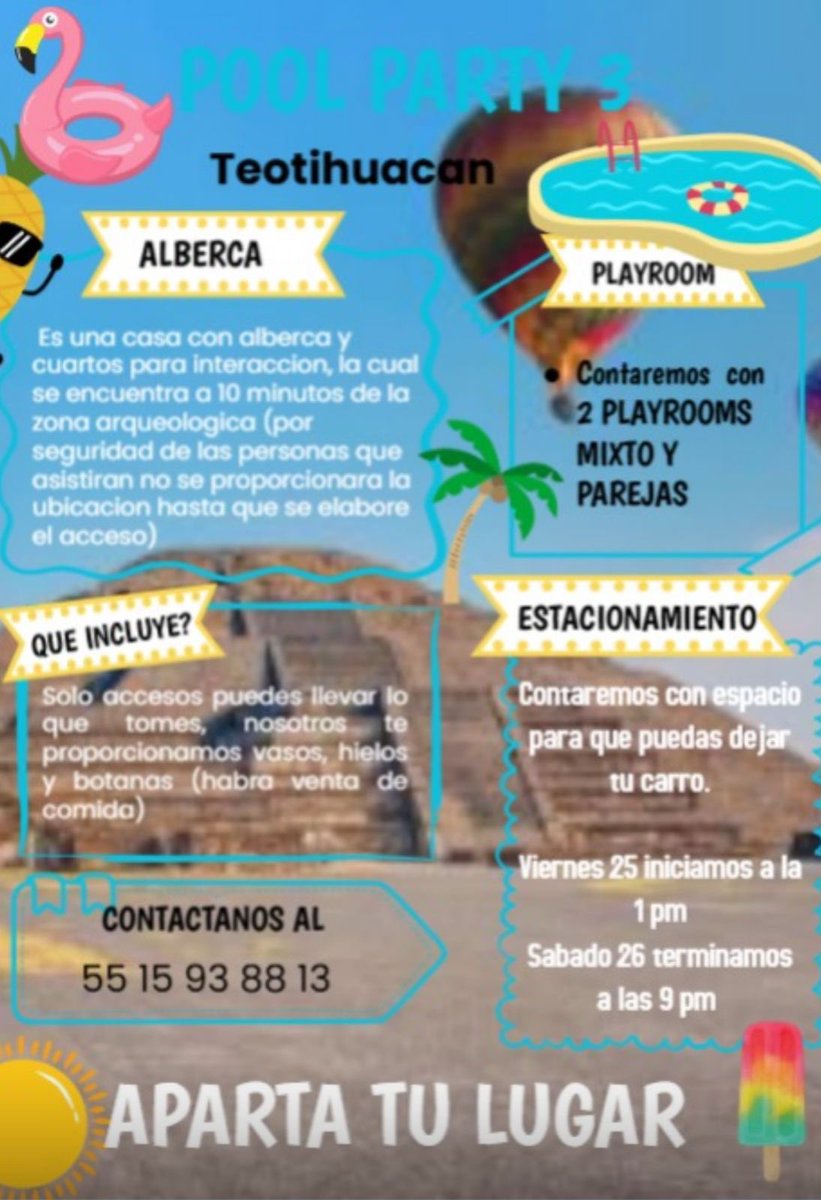 El día ha llegado y no pueden faltan 
POOL PARTY 3, en la tierra de los Dioses Teotihuacán 😎🥴😱
Muchas sorpresas nos esperan y no se las pueden perder 
Nos vemos en unas horas para el deleite de todos
Porque el swinger es un placer que pocos podemos disfrutar 

Que la fiesta no