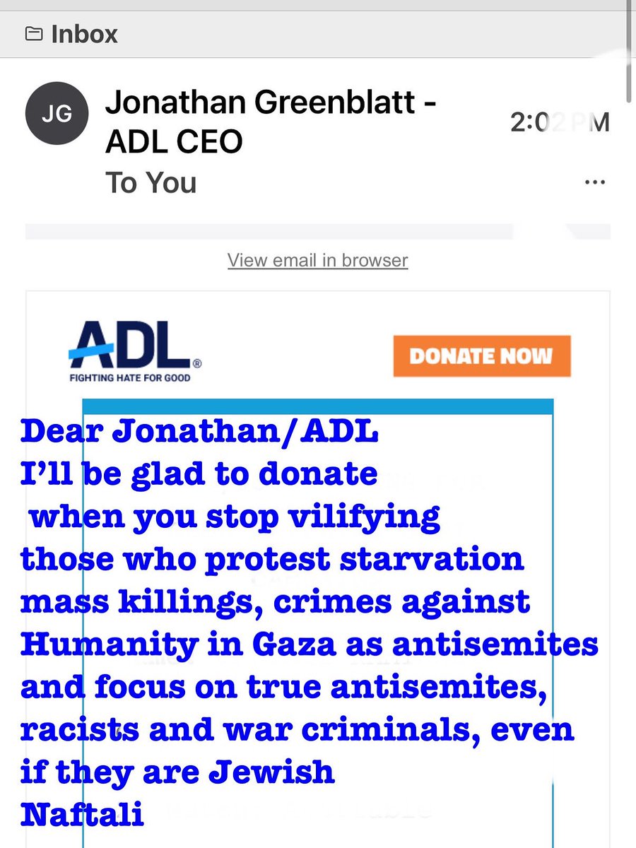 KaminskiMed's tweet image. Reposting my response to donation requests by
@ADL @JGreenblattADL:
I’ll be glad to donate - when you return to your original mission of fighting antisemitism, not denying war crimes.
True meaning of #NeverAgain is #NeverAgainForAll
Yes also for Palestinians in Gaza,