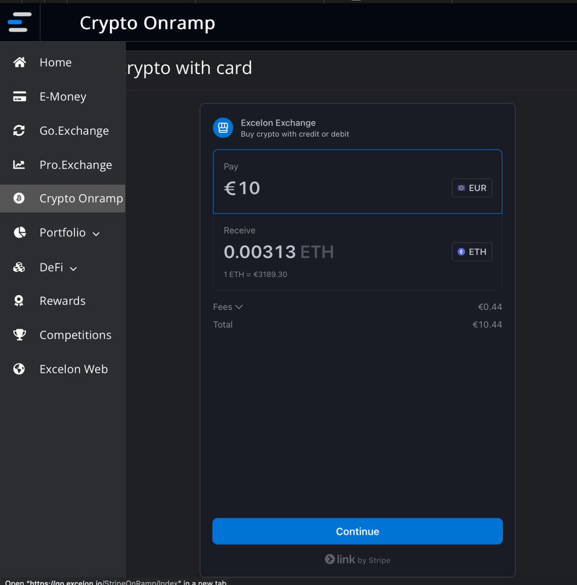 Excelonapp's tweet image. Crypto Onramp is live🚀🚀🚀
Excelon Update
💳You can now buy BTC,ETH and USDC with your card and start trading on Excelon Exchange.
Crypto Onramp is offered in association with Stripe.
Find it at the sidebar menu!! 🤓
Join now at: go.excelon.io
