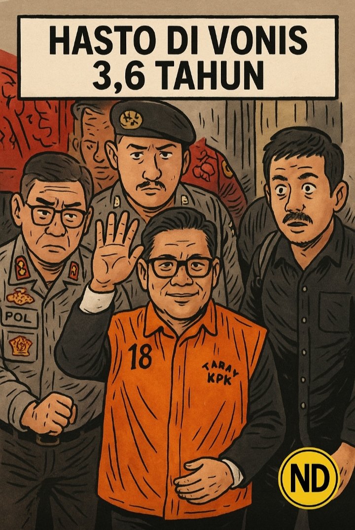 DIVONIS: 3 tahun 6 bulan,
dikurang remisi 17 Agustus,
dikurang potongan Natal,
dikurang karena “berkelakuan baik”.

Yaa, paling lama Hasto nginap 2 tahun doang di hotel prodeo 😆