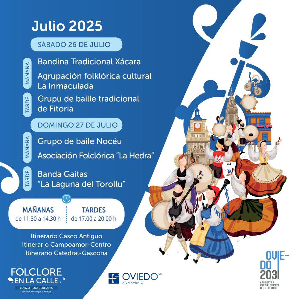 aytoviedo's tweet image. #FolcloreEnLaCalle
Sábado
🥁Mañana: Bandina Tradicional Xácara y Agrupación folclórica cultural La Inmaculada
🥁Tarde: Grupo de baile tradicional de Fitoria
Domingo
🥁Mañana: Grupo de baile Nocéu y Asociación folclórica La Hedra
🥁Tarde: Banda de gaitas "La Laguna del Torollu"