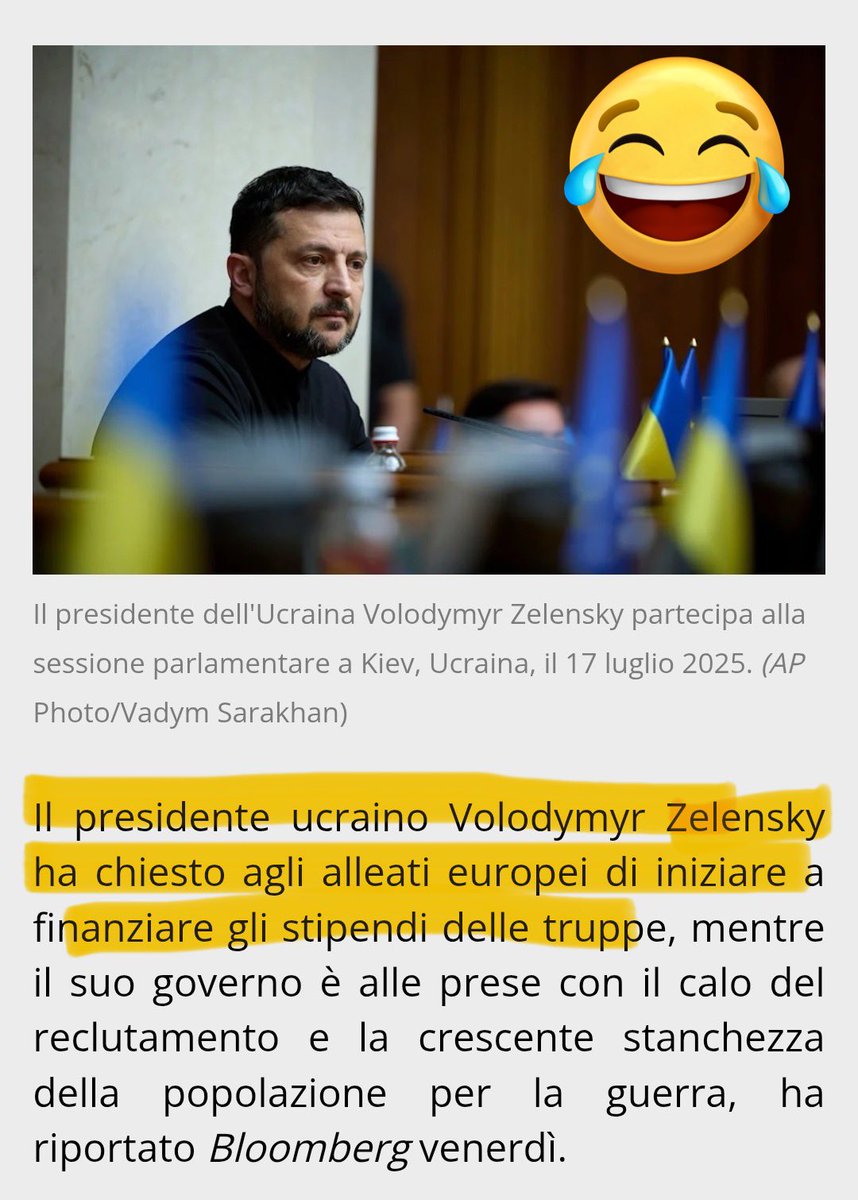 k_arsenale's tweet image. #Zelensky chiede agli europei di pagare gli stipendi ai soldati dell’#Ucraina. Poi quando scappa a Miami ce li restituisce.