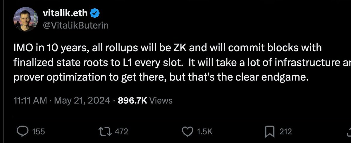 uttam_singhk's tweet image. Every rollup will be a ZK Rollup & this will happen way faster than 10 years, probably by end of next year we will see major rollups using ZK
& honestly that’s what will create the ideal user experience