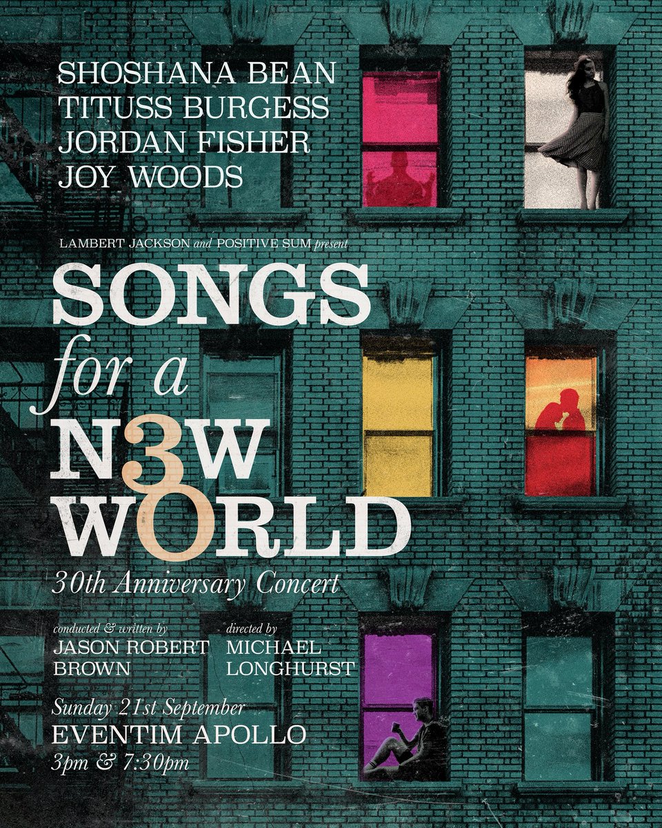 LJProds's tweet image. ✨It’s about one moment✨ Join Shoshana Bean, Tituss Burgess, Jordan Fisher and Joy Woods in the 30th Anniversary of Songs for a New World - conducted by Jason Robert Brown himself and directed by Mike Longhurst
Eventim Apollo London - 21/09
Tickets at lambertjackson.co.uk