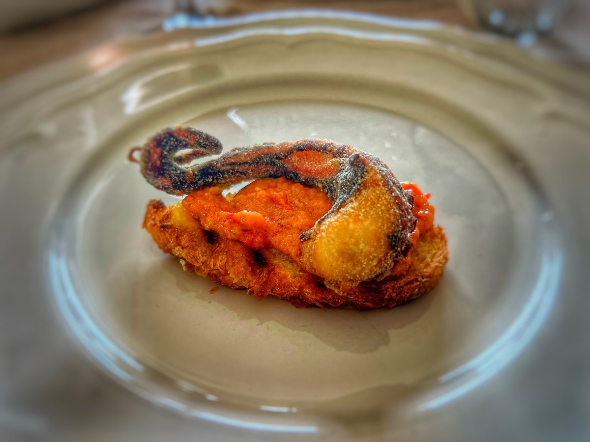 insopportabile's tweet image. Tentacolo di polpo bollito, insemolato e fritto su gazpacho e pane tostato, altro tentacolo su crema di patate al vapore con olio, aglio e prezzemolo a crudo, insalata di polpo bollito con patate olio, aglio, prezzemolo e aceto.
“Ho scritto polpo sulla semola”, feat #santamoglie.