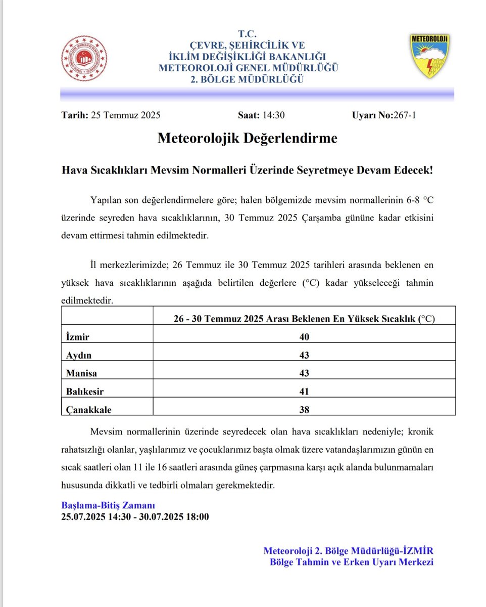 Meteorolojik Uyarı ❗️