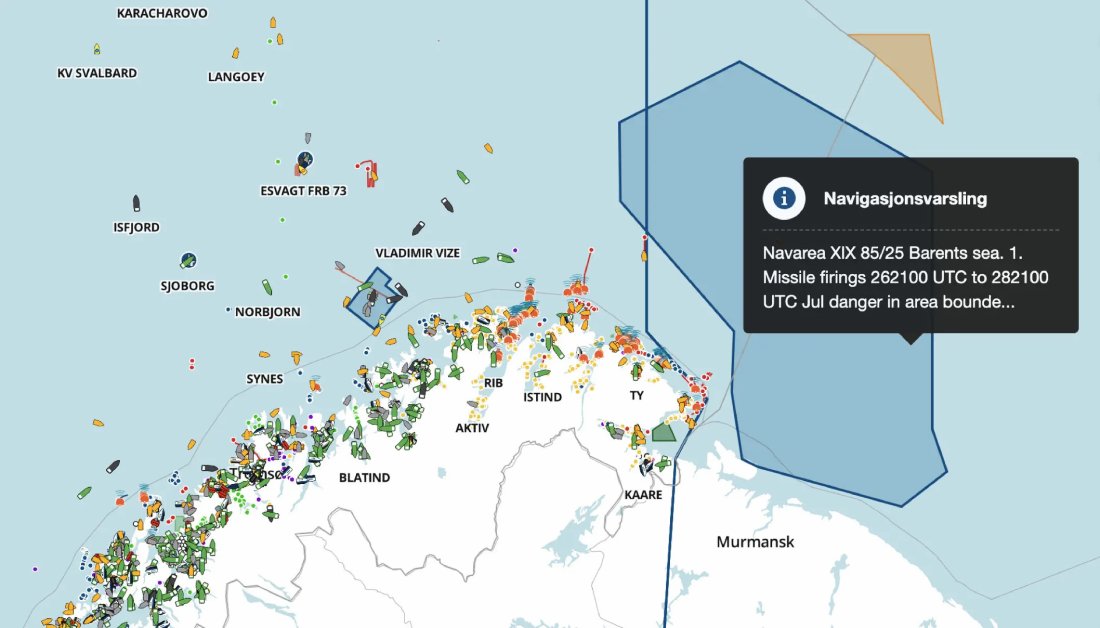 HSubstack's tweet image. Rússia realiza grande exercício naval em área anteriormente disputada do Mar de Barents - THE BARENTS OBSERVER - Thomas Nilsen - 23/7/2025 - A Frota do Norte classifica uma área enorme de 94.000 km2 do Mar de Barents como "perigosa" para a navegação civil, já que disparos...