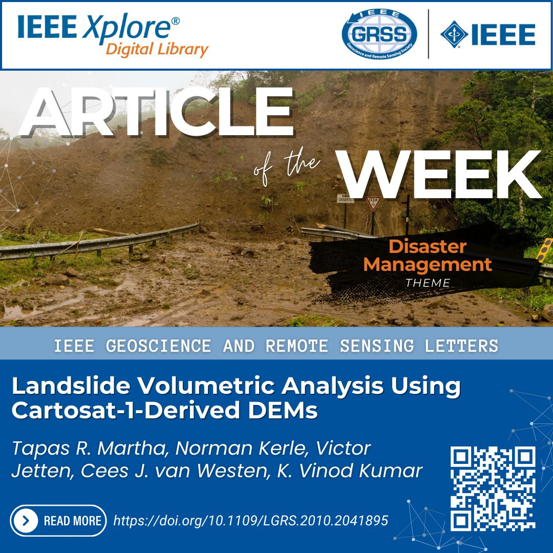 IEEE_GRSS's tweet image. 🌟 Article of the Week 🌟
This week’s featured article from IEEE Geoscience and Remote Sensing Letters showcases groundbreaking work at the frontier of remote sensing research.
🔍 This Week's Highlight:
Title: Landslide Volumetric Analysis Using Cartosat-1-Derived DEMs
Authors:…