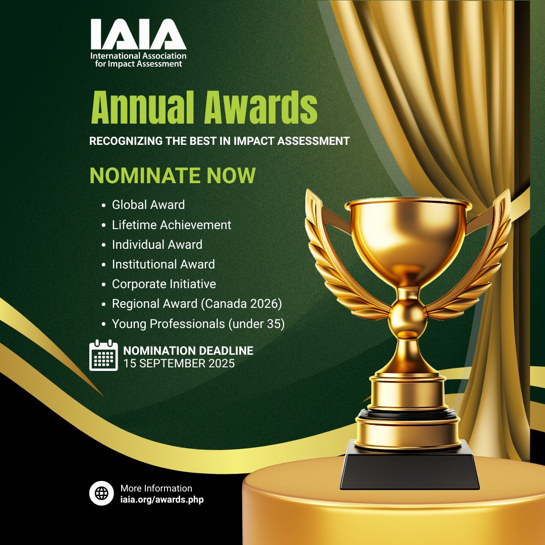 Corporate Initiative Award

Innovation beyond compliance.
Nominate a project for IAIA’s Corporate Initiative Award.

🏗 Must show clear need, impact, and sustainability
📍 Full criteria on site

🔗 impactassessment.org/annual-awards/

#SustainableDevelopment #CorporateLeadership #EIA