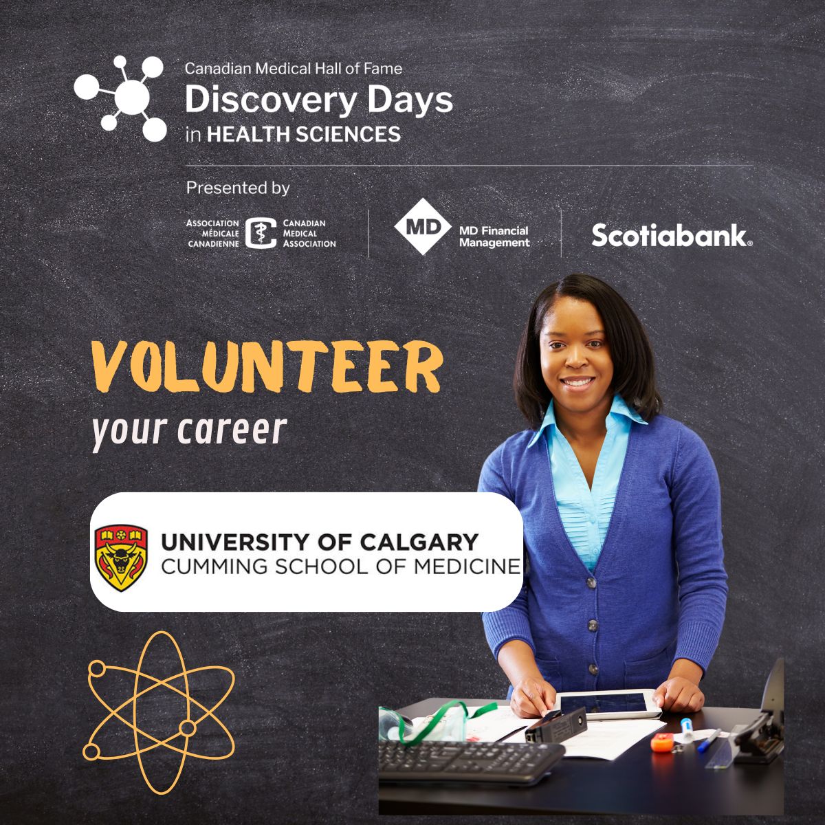 CdnMedHallFame's tweet image. 📣Share your passion and help inspire the next generation of health professionals as a #CMHFDiscoveryDay presenter!
Event date: October 22
Application deadline: September 16
ow.ly/u9wg50PhzL2
@UCalgaryMed @ucalgarynursing @SchulichENGG @HotchkissBrain @ucalgaryvetmed