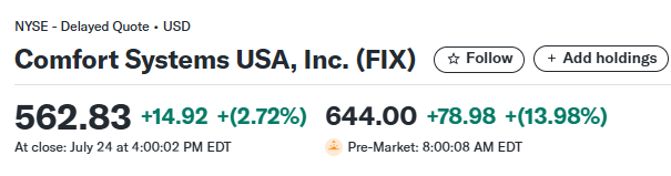 jonnajarian's tweet image. $FIX Comfort Systems raises dividend for fourth time to $0.50