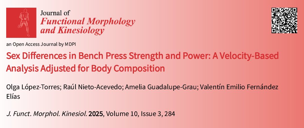 🆕📑Newly published paper: "Sex Differences in Bench Press Strength and Power: A Velocity-Based Analysis Adjusted for Body Composition" by López-Torres et al.!

🔗Read more at: brnw.ch/21wUqcR

#ResistanceTraining #Strength #OpenAccess #MDPI