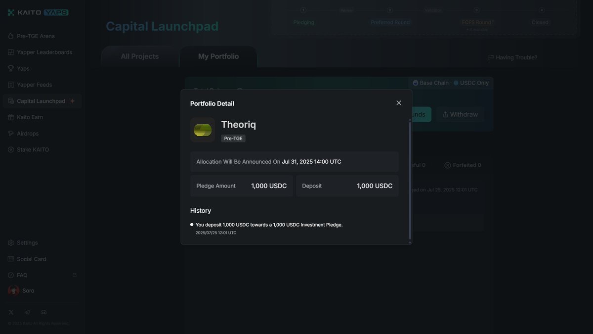 0xSoro's tweet image. just pledged $1000 on @KaitoAI  first project @TheoriqAI