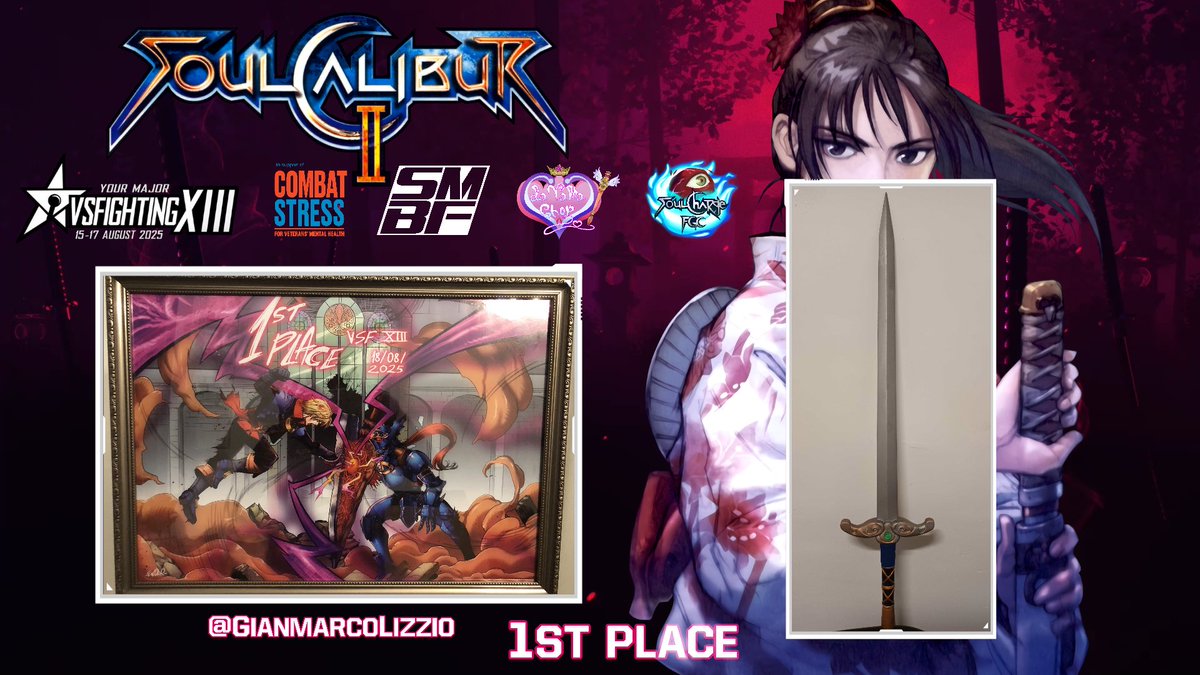 FLOOFY | ZER0 (@darkwraithzer0) on Twitter photo Alright guys it’s finally time for the final reveal of SC2’s first place prizes.
A painting of the clash between Raphael and Nightmare by <a href="/GianmarcoLizzio/">Ewder -Commissions: Open -</a> along side a 1:1 wooden replica of X’s iconic ‘No Name’
You have roughly 6 days left to sign up
start.gg/tournament/vsf… Alright guys it’s finally time for the final reveal of SC2’s first place prizes.
A painting of the clash between Raphael and Nightmare by <a href="/GianmarcoLizzio/">Ewder -Commissions: Open -</a> along side a 1:1 wooden replica of X’s iconic ‘No Name’
You have roughly 6 days left to sign up
start.gg/tournament/vsf…