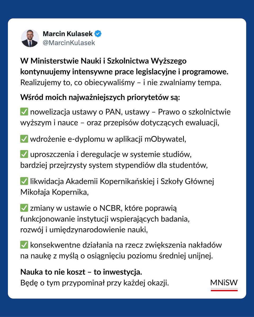 MNiSW_GOV__PL's tweet image. Minister @MarcinKulasek o priorytetach resortu nauki i szkolnictwa wyższego. ⤵️