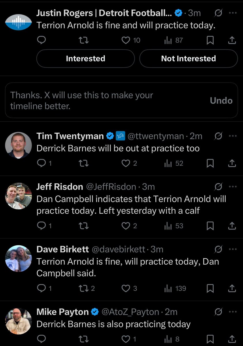 sbolek1's tweet image. Me *I wonder if Terrion Arnold or Derick Barnes will practice today*