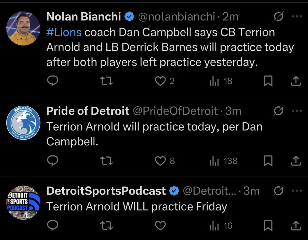 sbolek1's tweet image. Me *I wonder if Terrion Arnold or Derick Barnes will practice today*