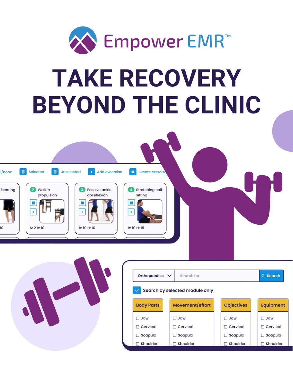 EmpowerEMR's tweet image. Empower your patients between visits with our Home Exercise Program (HEP) Software - built right into your EMR. 🧘
Create feature-rich HEPs that are easy to follow, customizable, and designed to keep your patients on track.
#EmpowerEMR #HomeExerciseProgram #PTOutcomes