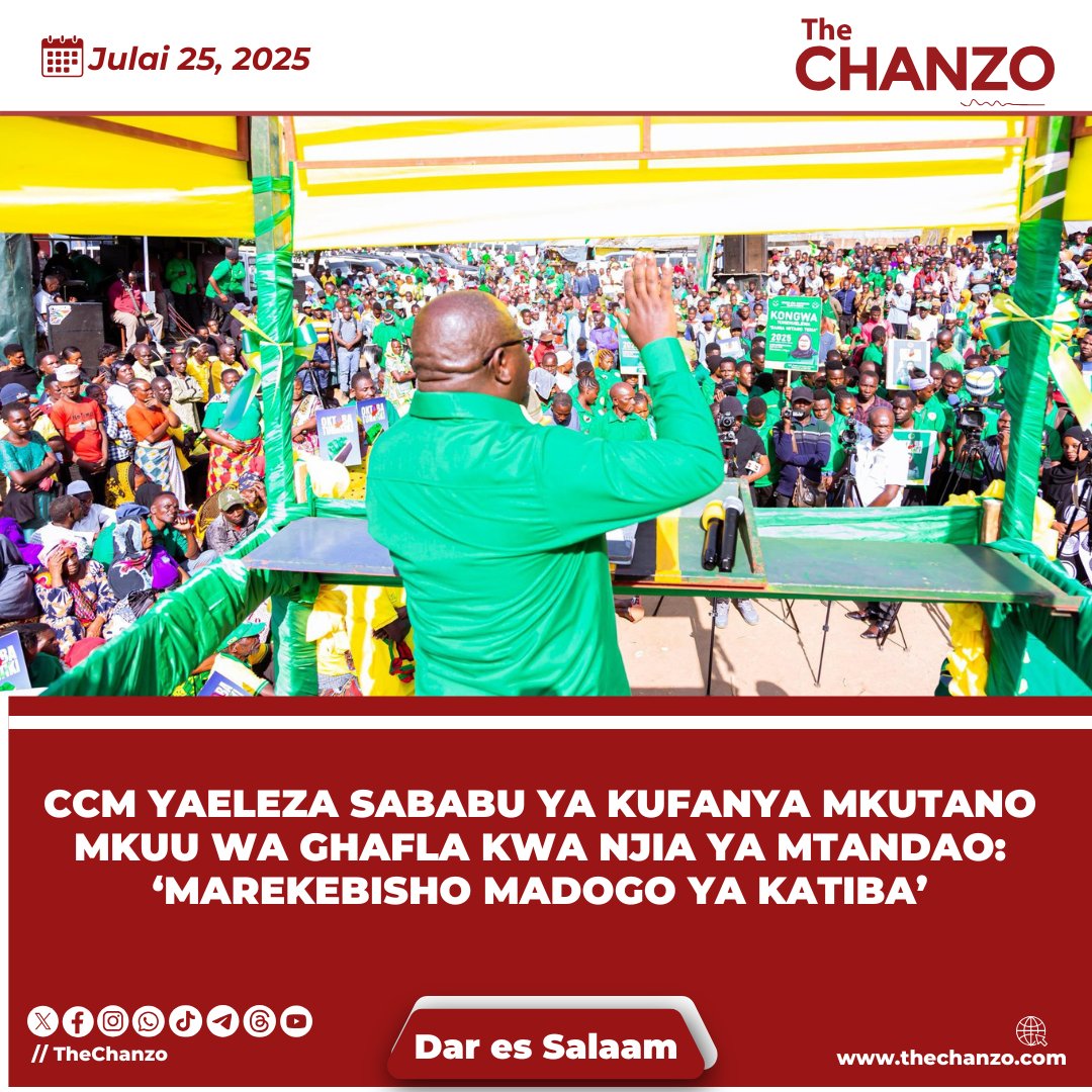 TheChanzo's tweet image. CCM Yaeleza Sababu ya Kufanya Mkutano Mkuu wa Ghafla Kwa Njia ya Mtandao: ‘Marekebisho Madogo ya Katiba’
Chama Cha Mapinduzi (CCM) kimetangaza kufanya Mkutano Mkuu Maalum hapo Julai 26, 2025, utakaofanyika kwa njia ya mtandao, huku agenda kuu ikielezwa kuwa ni kufanya…