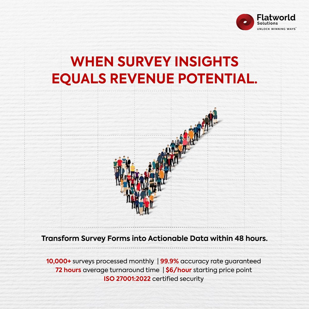 flatworldsols's tweet image. Your surveys. Our expertise. Guaranteed results. Every paper survey holds untapped value. We convert handwritten feedback &amp;amp; forms into actionable data that powers better business decisions. ISO-certified security, 99.9% accuracy guaranteed. 

#SurveyProcessing #DataDigitization