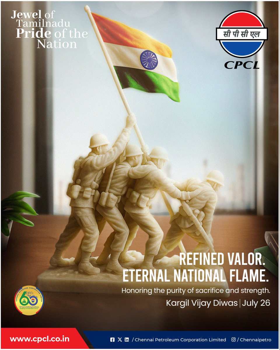 The victory at Kargil came at a heavy cost, brave lives laid down for the nation. At CPCL, we bow in gratitude, dedicating our every effort to honour their sacrifice through service to the country’s energy needs.

#CPCL #KargilVijayDiwas #FuelingIndia #EnergyWithPurpose