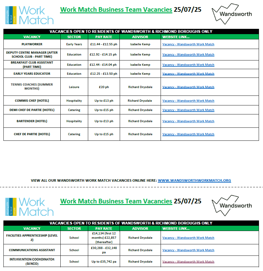 WorkMatchWrk's tweet image. It's #Friday
Our list of multisector vacancies from our business engagement team is out.
See images below for latest jobs vacancies in #Richmond & #Wandsworth open to residents of both boroughs 👇👇👇
For details & to apply➡️shorturl.at/pO6Gh
#LiveLocal #WorkLocal