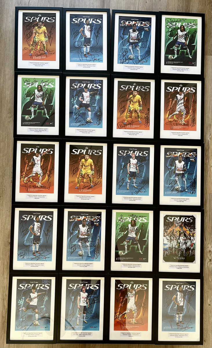 No1THFCProgs's tweet image. Thanks to the fantastic support from the Tottenham Legends, I have these multi signed and framed programmes available for £45 each plus £6 UK postage. Being sold to raise funds for @Legend_on_Bench - 100% of sales donated. At least 7 signatures per programme. DM me if interested